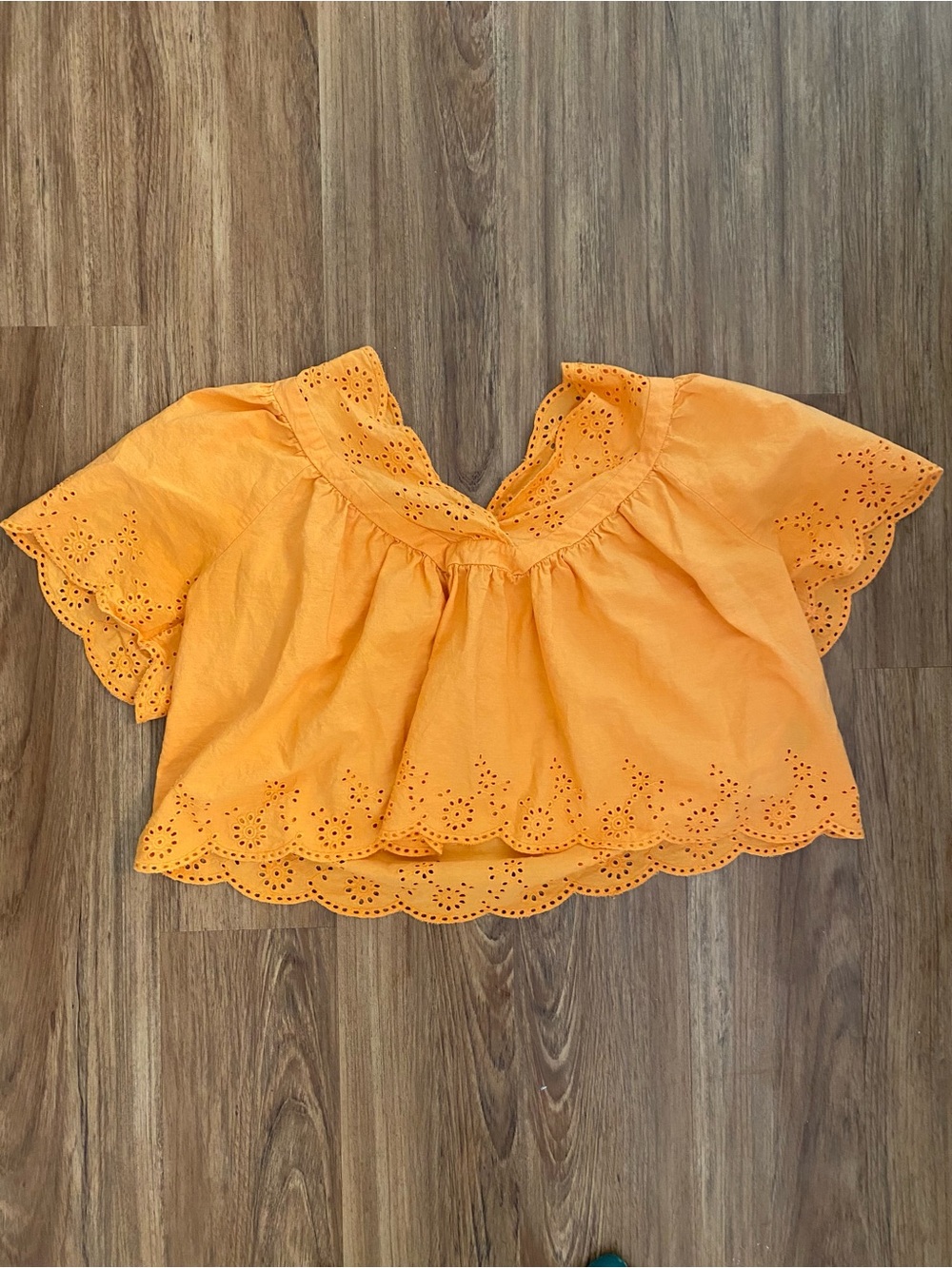 Cider Orange Eyelet V-Neck Flutter Crop Top